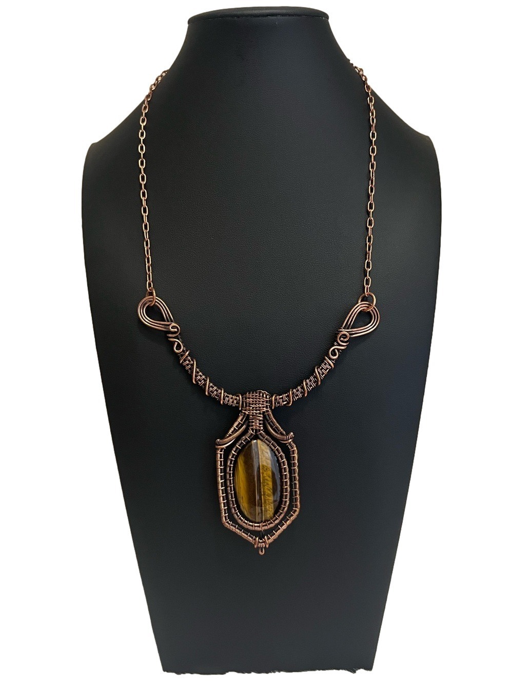 Tiger Eye Copper Wire Wrap Look Gemstone Necklace